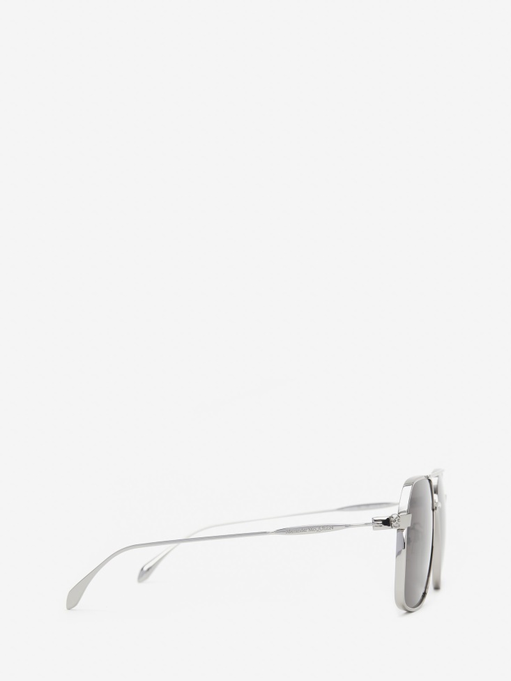 Fashion Alexander McQueen Men's Skull Angle Caravan Sunglasses Ruthenium