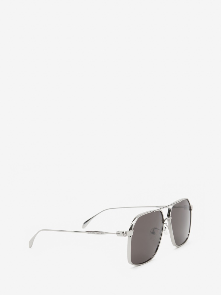 Fashion Alexander McQueen Men's Skull Angle Caravan Sunglasses Ruthenium