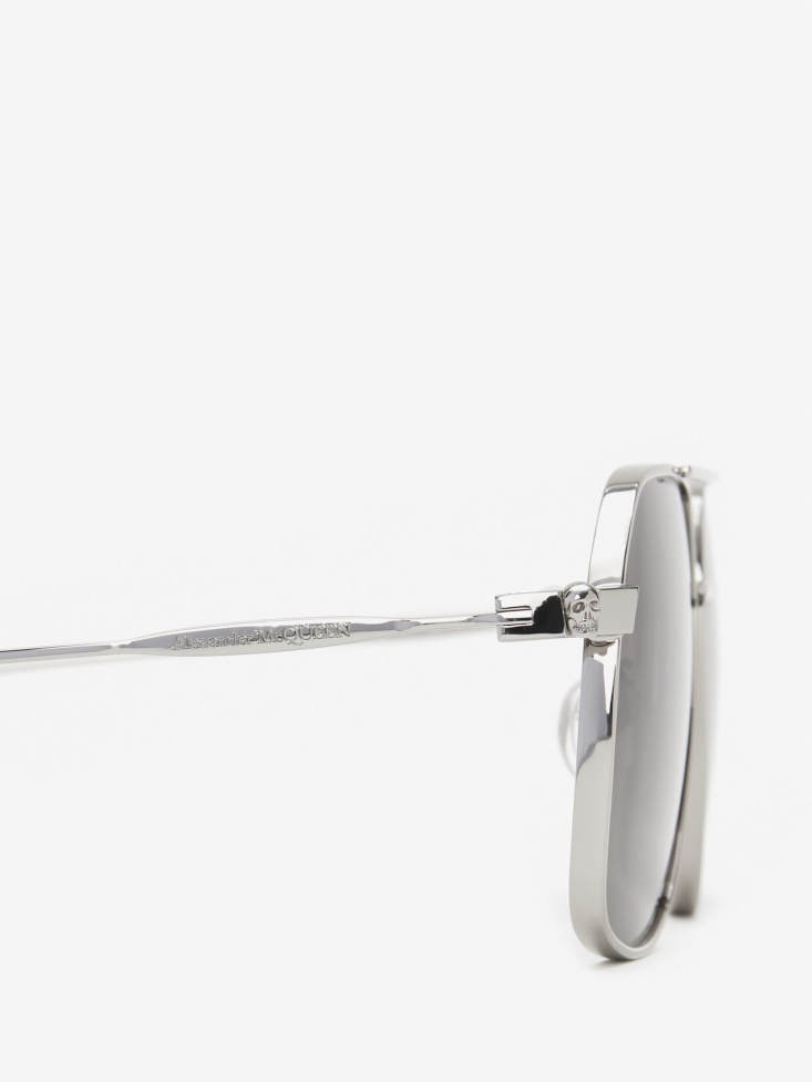 Fashion Alexander McQueen Men's Skull Angle Caravan Sunglasses Ruthenium