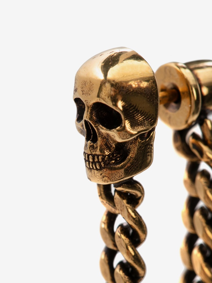 Fashion Alexander McQueen Antique Gold Women's Skull Charm Chain Earrings