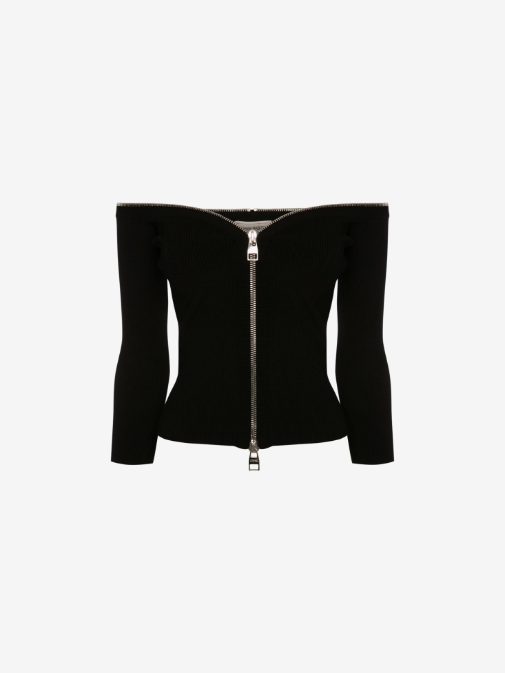 Black Women's Zip Knit Jumper Fashion Alexander McQueen