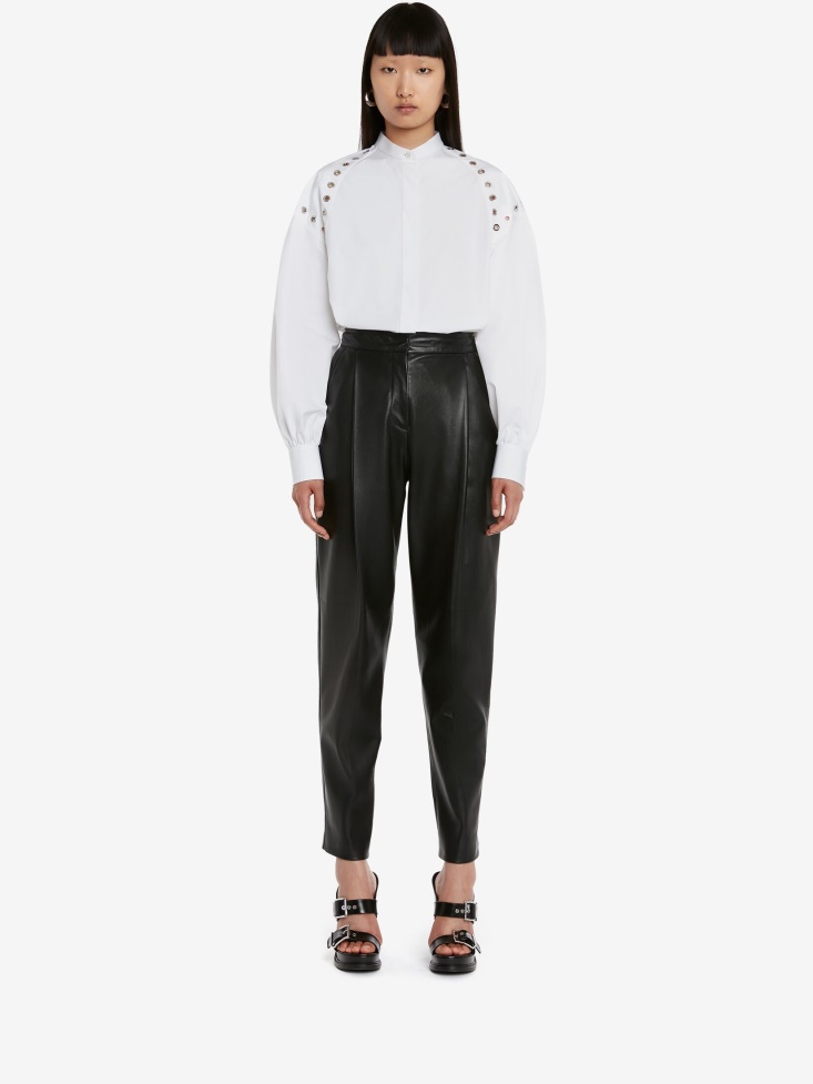 Fashion Alexander McQueen Black Women's Pleated Leather Trousers