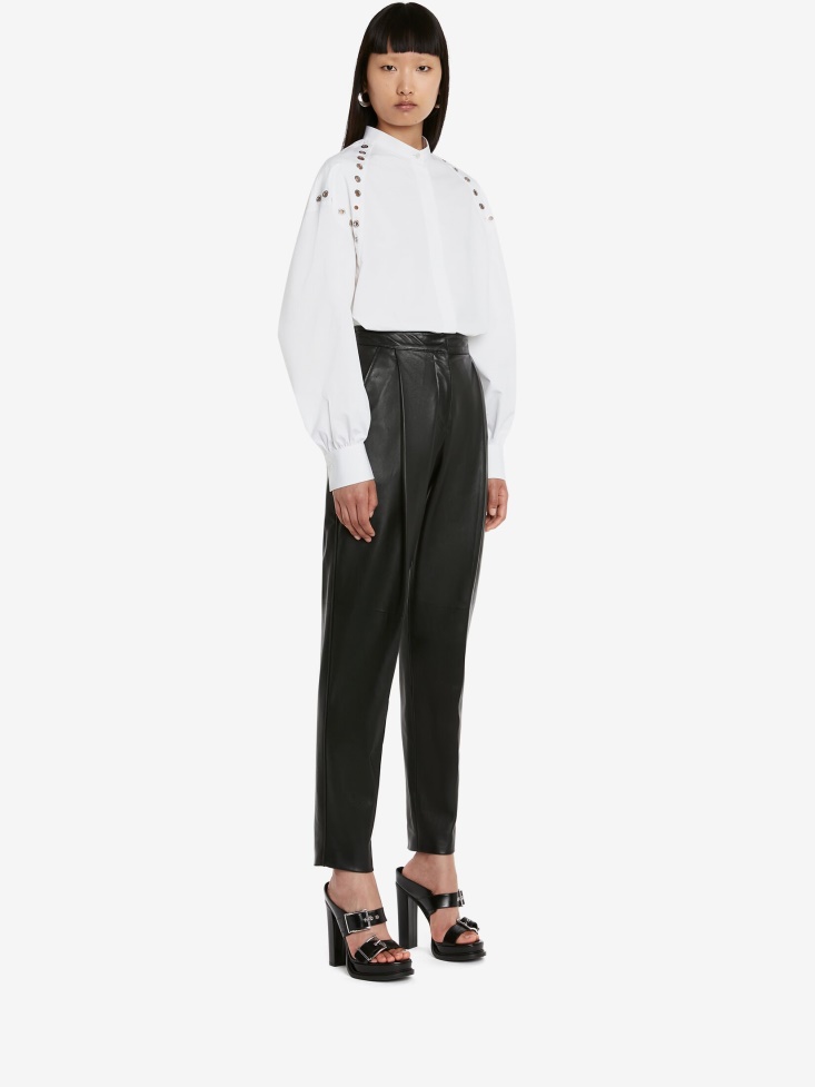 Fashion Alexander McQueen Black Women's Pleated Leather Trousers