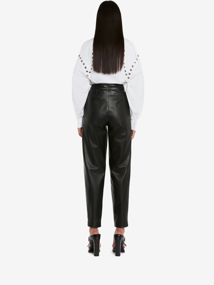 Fashion Alexander McQueen Black Women's Pleated Leather Trousers