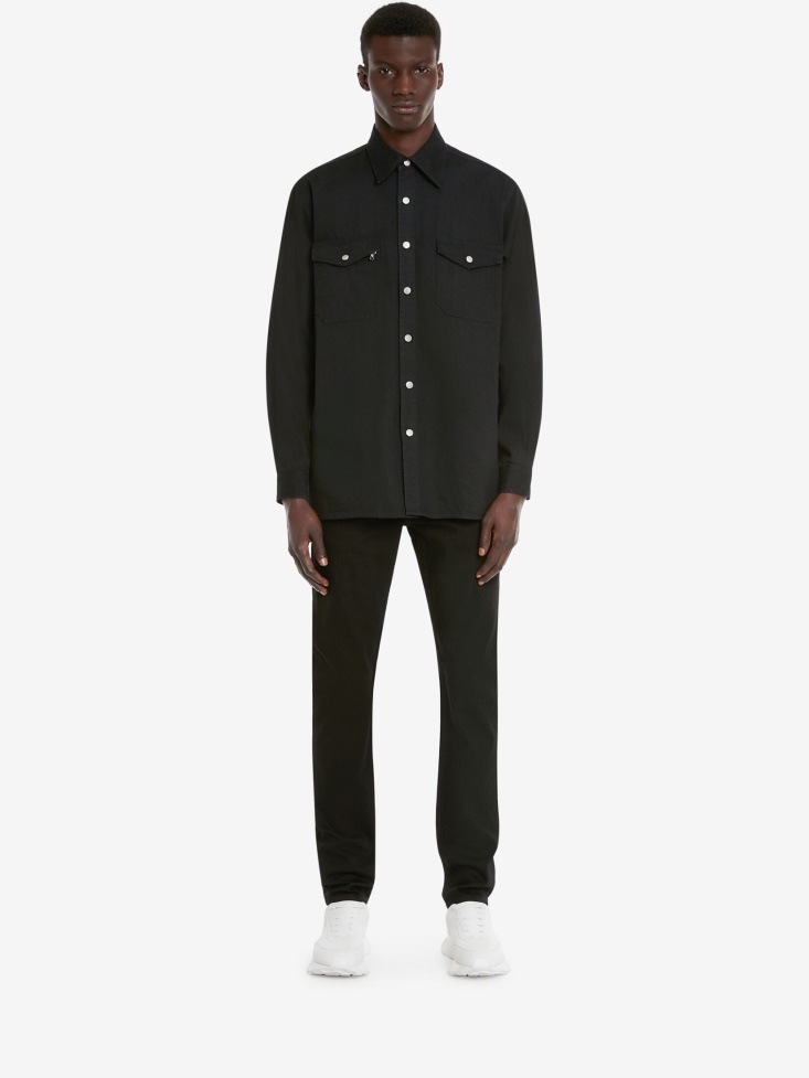 Men's Oversized Denim Shirt Black Fashion Alexander McQueen