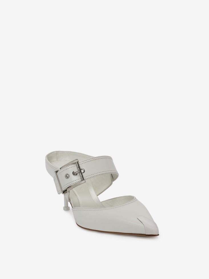 Fashion Alexander McQueen Punk Buckle Mule Ivory/Silver