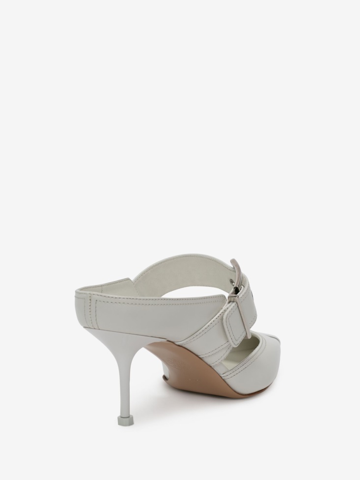 Fashion Alexander McQueen Punk Buckle Mule Ivory/Silver