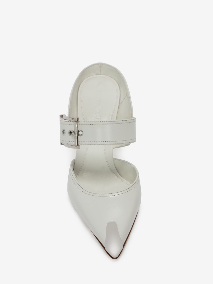 Fashion Alexander McQueen Punk Buckle Mule Ivory/Silver
