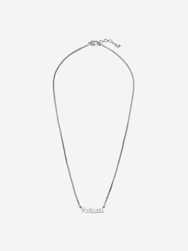 Fashion Alexander McQueen Antique Silver Men's in Graffiti Cut-Out Chain Necklace