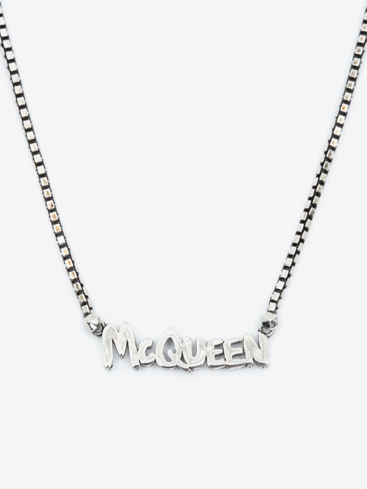Fashion Alexander McQueen Antique Silver Men's in Graffiti Cut-Out Chain Necklace