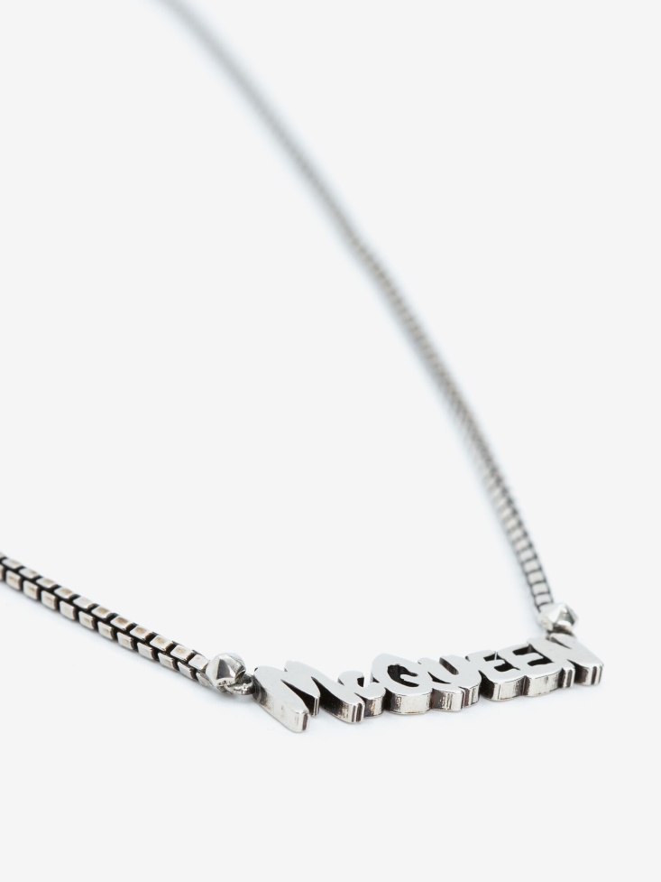 Fashion Alexander McQueen Antique Silver Men's in Graffiti Cut-Out Chain Necklace