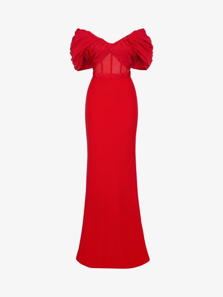 Fashion Alexander McQueen Women's Off-The-Shoulder Evening Dress Lust Red