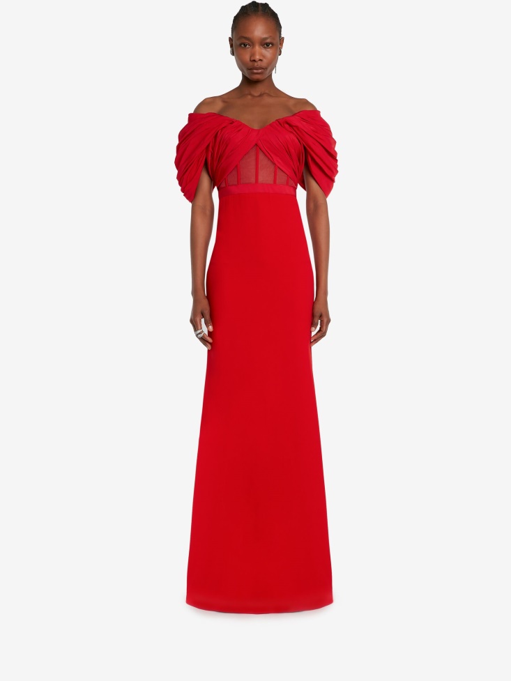 Fashion Alexander McQueen Women's Off-The-Shoulder Evening Dress Lust Red