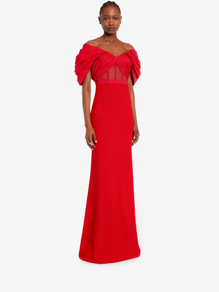 Fashion Alexander McQueen Women's Off-The-Shoulder Evening Dress Lust Red