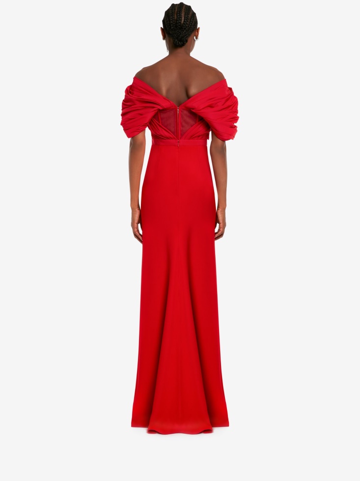 Fashion Alexander McQueen Women's Off-The-Shoulder Evening Dress Lust Red