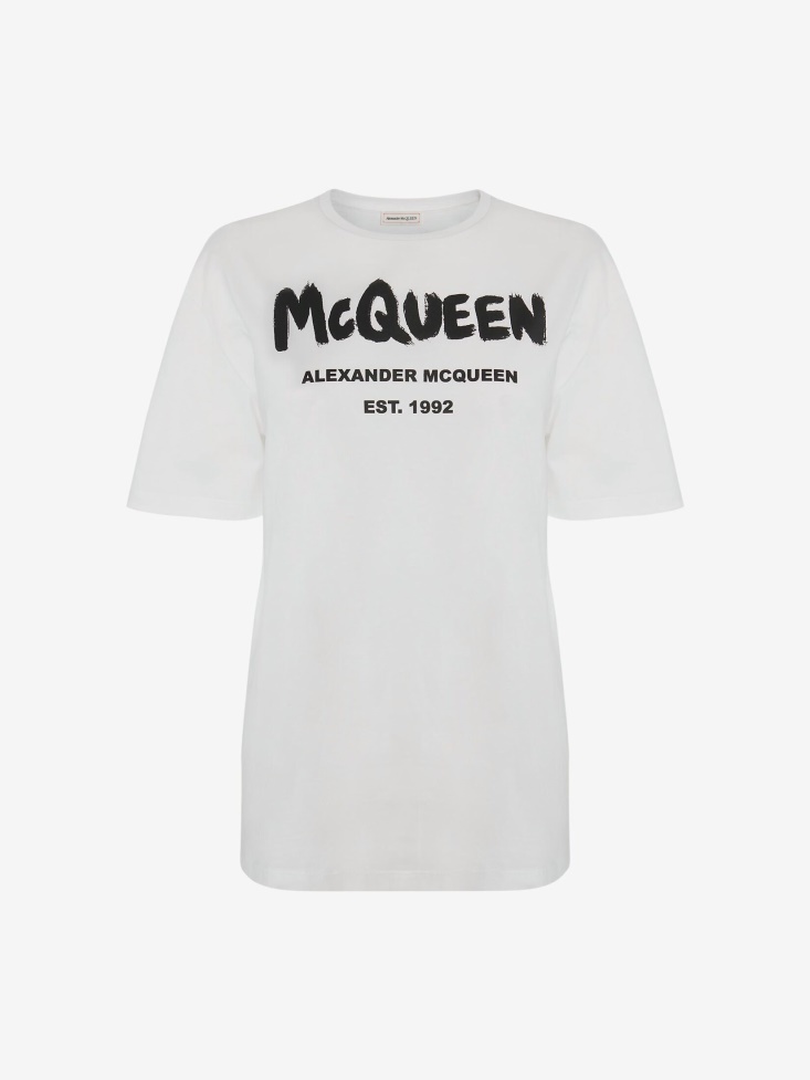 White/Black Women's in Graffiti T-Shirt Fashion Alexander McQueen