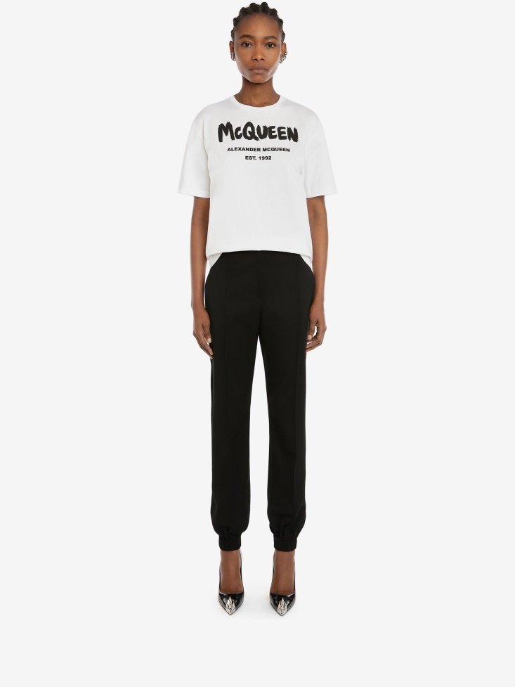 White/Black Women's in Graffiti T-Shirt Fashion Alexander McQueen