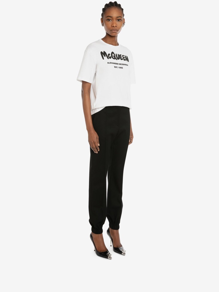 White/Black Women's in Graffiti T-Shirt Fashion Alexander McQueen