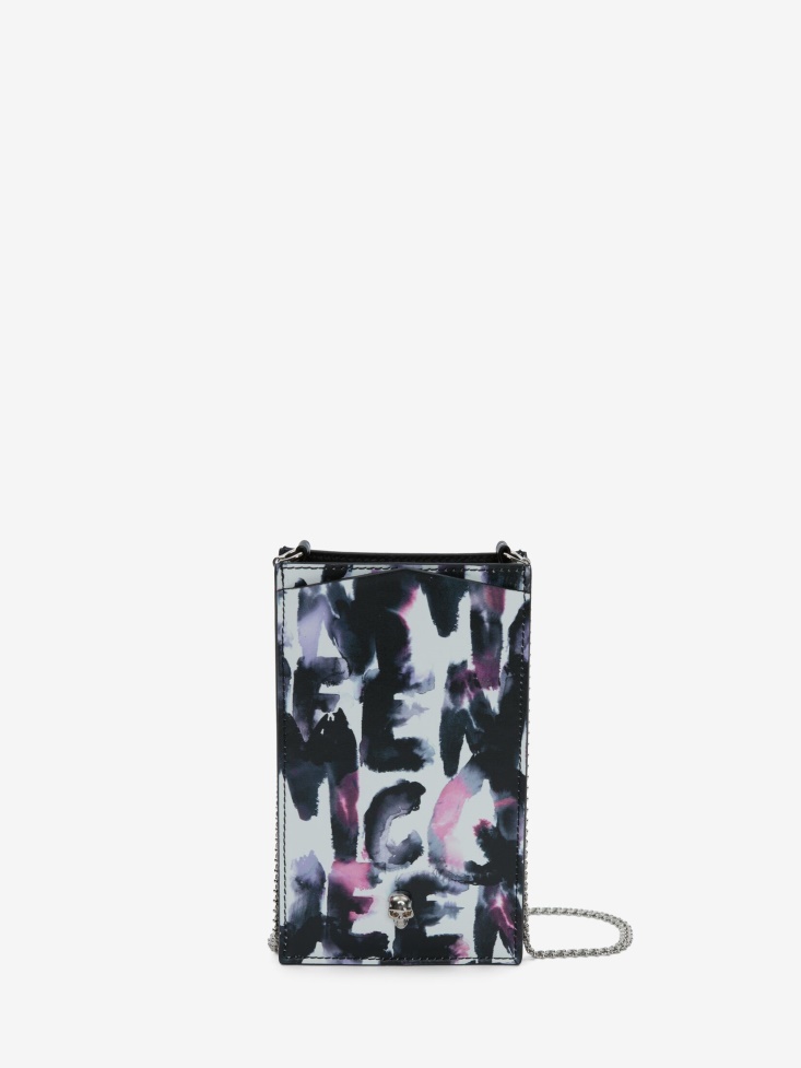 Fashion Alexander McQueen Women's in Graffiti Skull Phone Case With Chain Multicolor