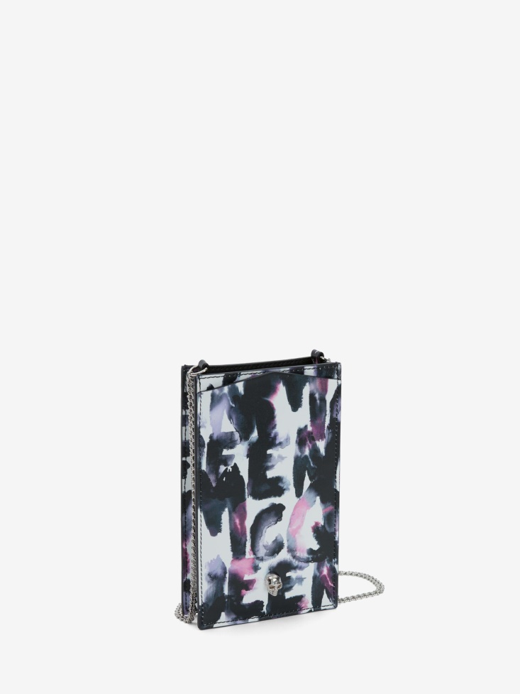 Fashion Alexander McQueen Women's in Graffiti Skull Phone Case With Chain Multicolor