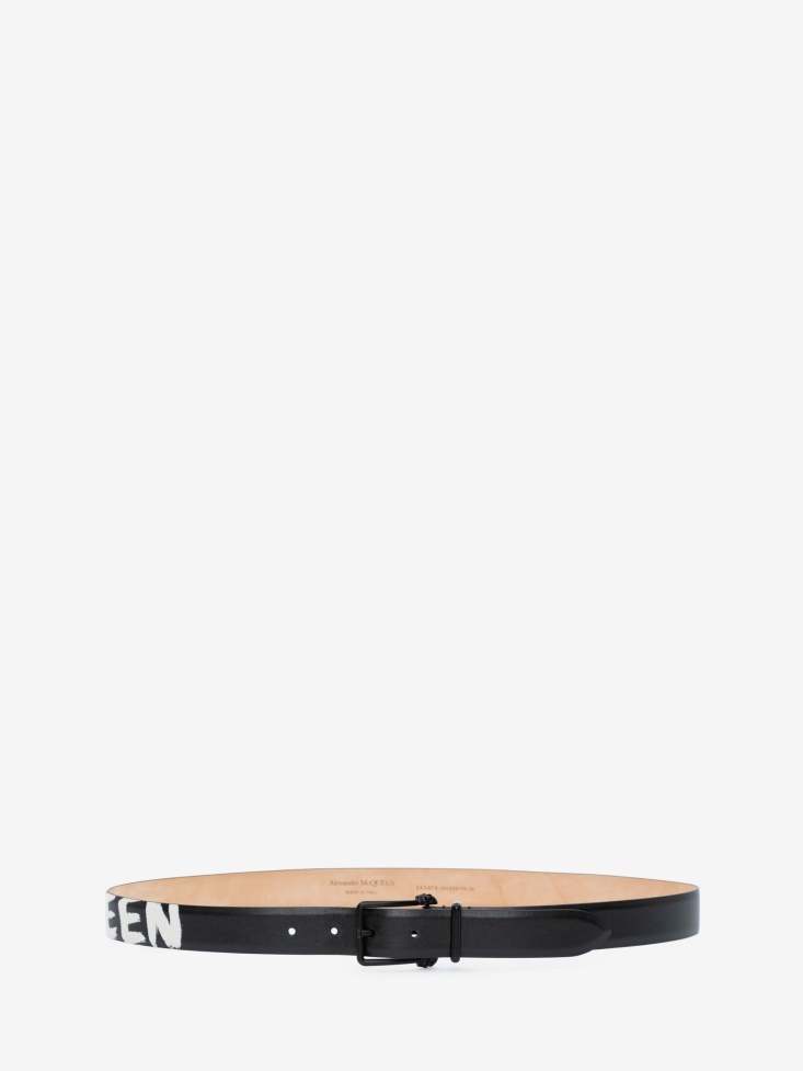 Black/White Fashion Alexander McQueen Men's in Graffiti Belt