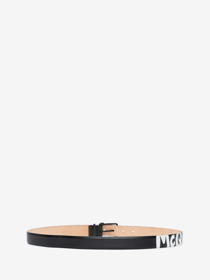 Black/White Fashion Alexander McQueen Men's in Graffiti Belt