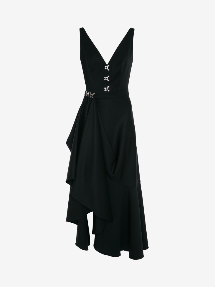 Women's Barathea Asymmetric Drape Dress Fashion Alexander McQueen Black