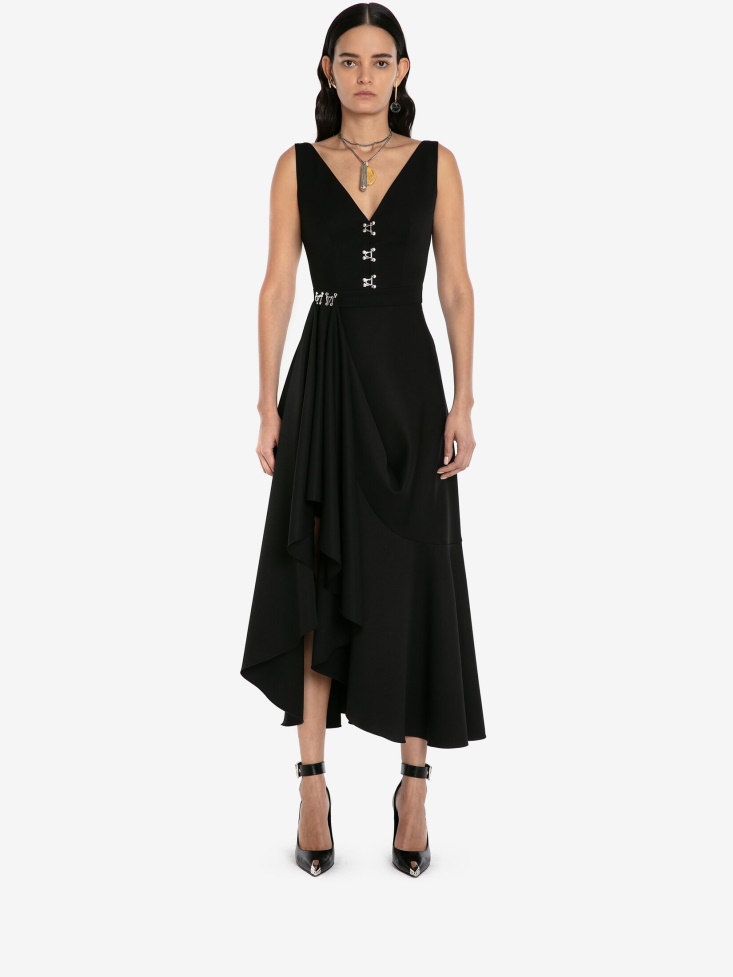 Women's Barathea Asymmetric Drape Dress Fashion Alexander McQueen Black