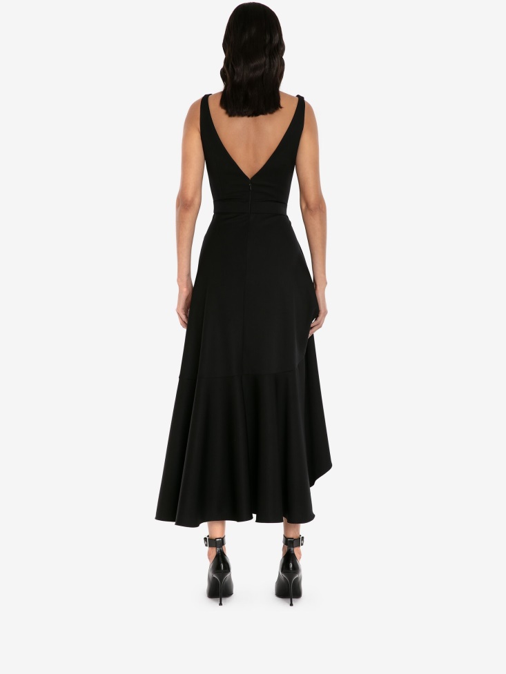 Women's Barathea Asymmetric Drape Dress Fashion Alexander McQueen Black