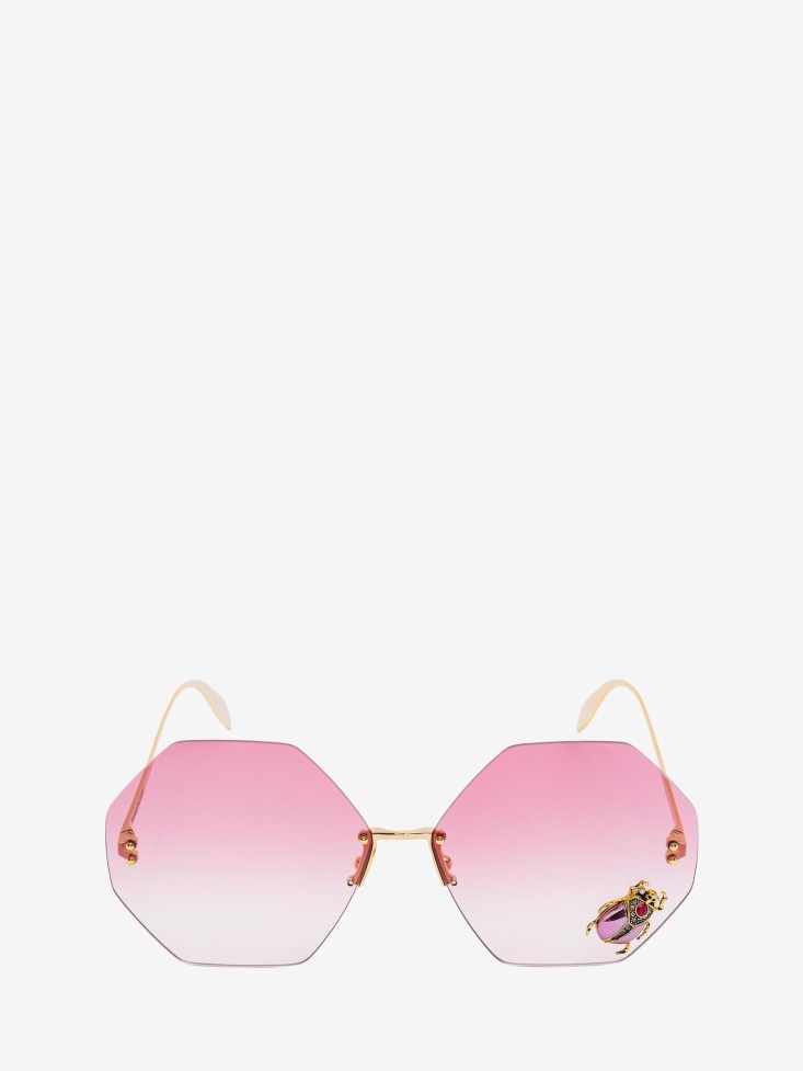 Gold/Red Fashion Alexander McQueen Women's Beetle Jewelled Sunglasses