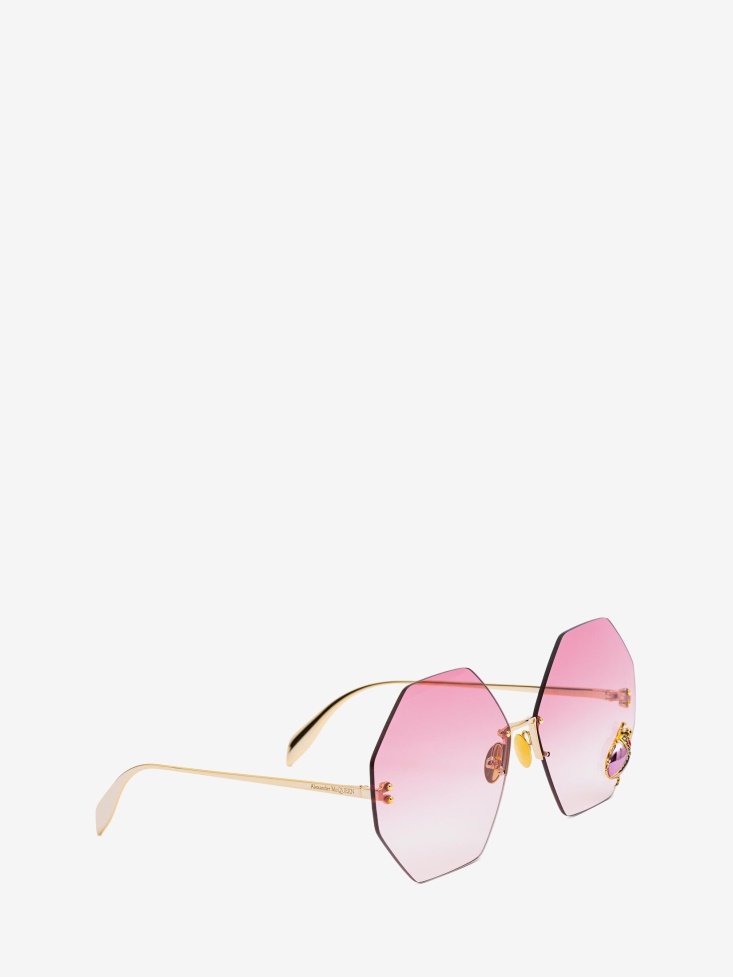 Gold/Red Fashion Alexander McQueen Women's Beetle Jewelled Sunglasses