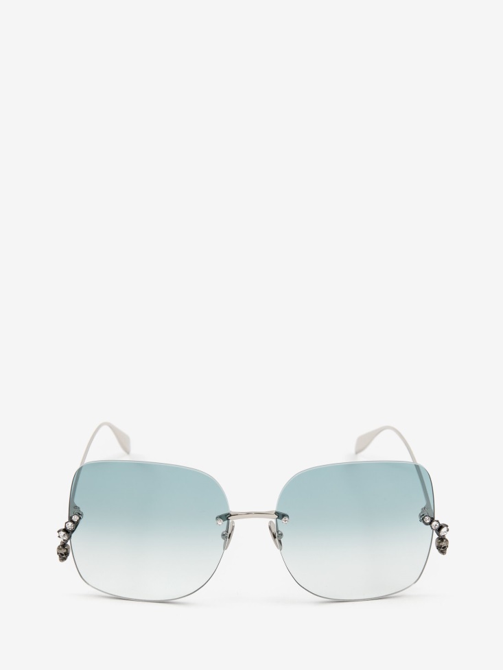 Fashion Alexander McQueen Antique Silver Women's Skull Pendant Jewelled Sunglasses
