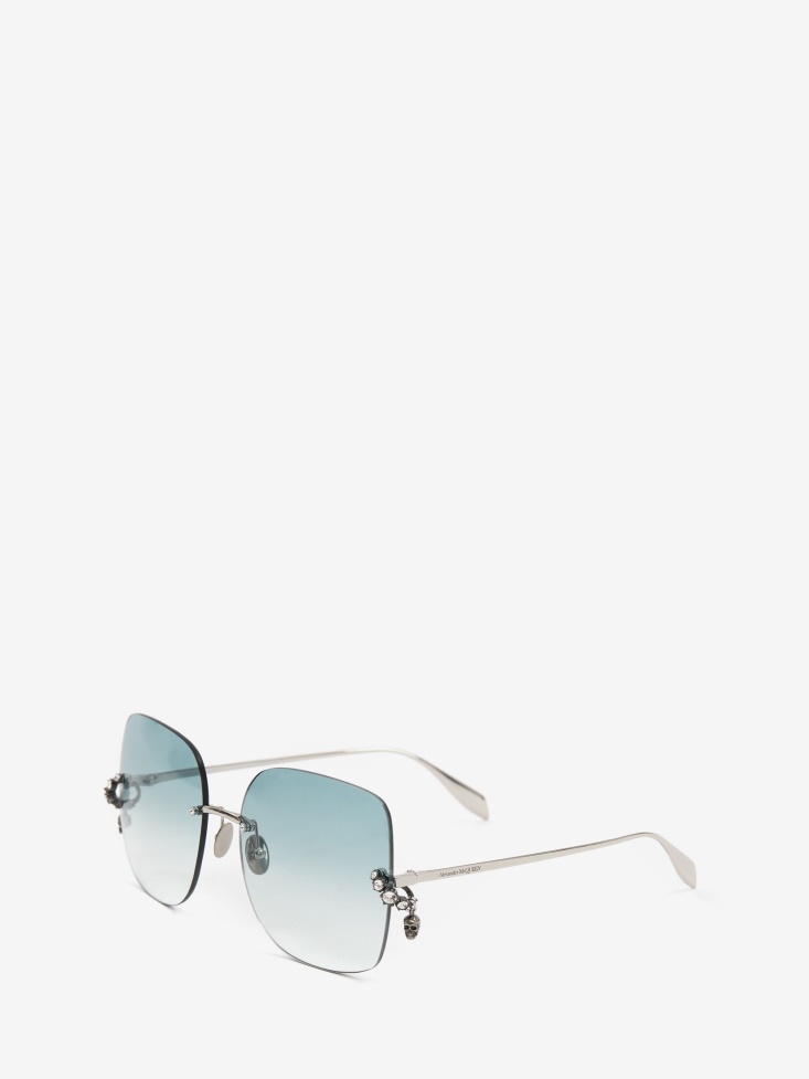 Fashion Alexander McQueen Antique Silver Women's Skull Pendant Jewelled Sunglasses