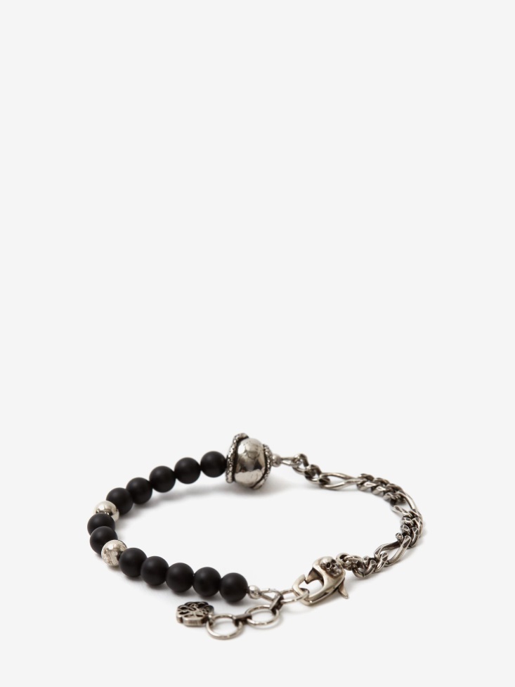 Fashion Alexander McQueen Men's Beads And Skull Bracelet Antique Silver