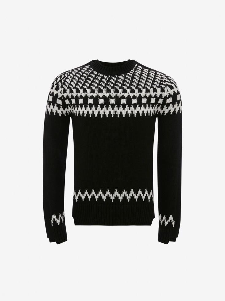 Men's Cashmere Fair Isle Inspired Jumper Black/Ivory Fashion Alexander McQueen