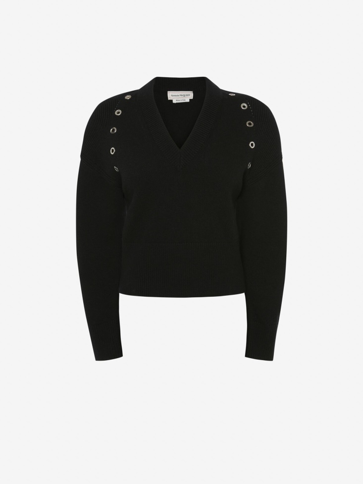 Fashion Alexander McQueen Black Women's Eyelet Harness Jumper