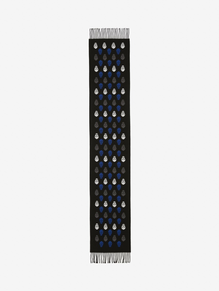 Black/Blue Fashion Alexander McQueen Men's Reversible Skull Scarf