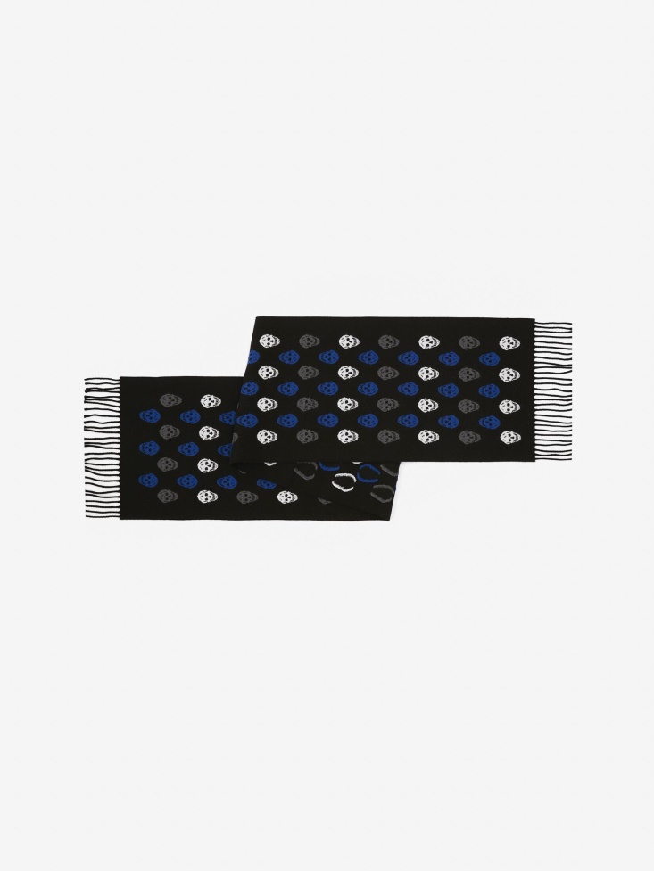 Black/Blue Fashion Alexander McQueen Men's Reversible Skull Scarf