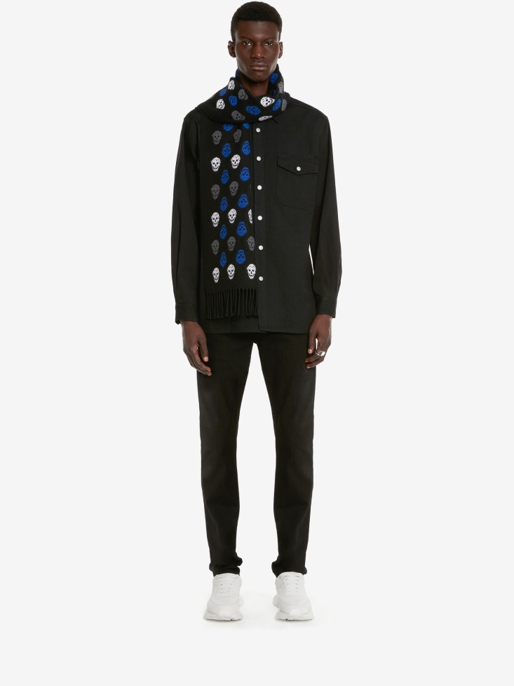Black/Blue Fashion Alexander McQueen Men's Reversible Skull Scarf