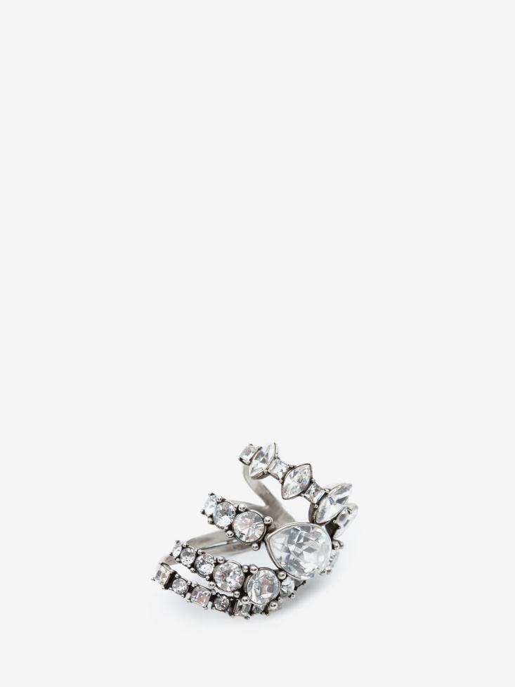 Antique Silver Men's Short Jewelled Stacked Ring Fashion Alexander McQueen