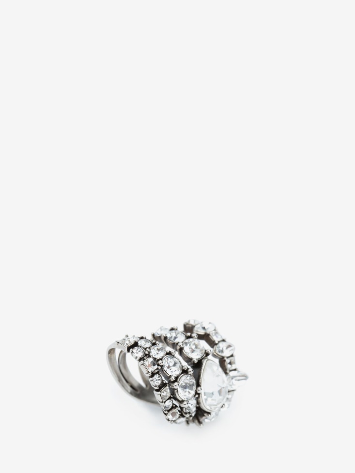 Antique Silver Men's Short Jewelled Stacked Ring Fashion Alexander McQueen