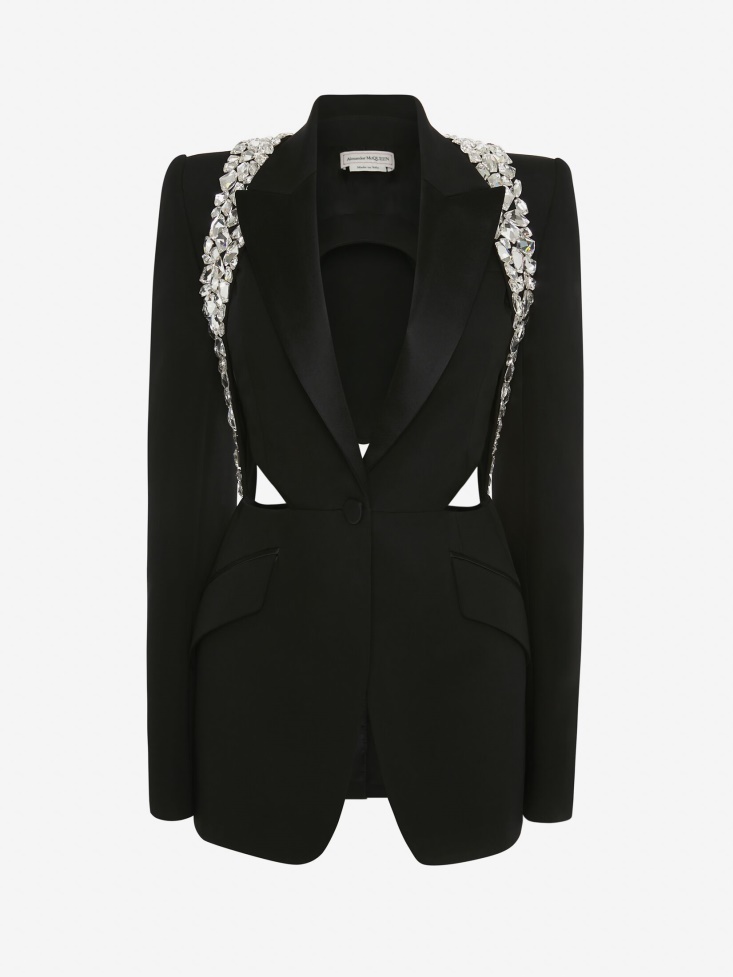 Women's Slashed Crystal Shard Harness Jacket Fashion Alexander McQueen Black