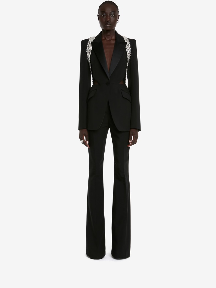 Women's Slashed Crystal Shard Harness Jacket Fashion Alexander McQueen Black