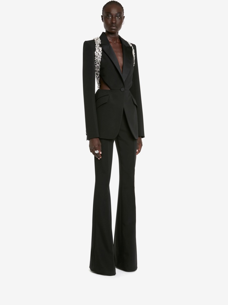 Women's Slashed Crystal Shard Harness Jacket Fashion Alexander McQueen Black