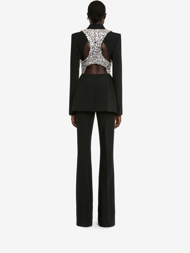 Women's Slashed Crystal Shard Harness Jacket Fashion Alexander McQueen Black