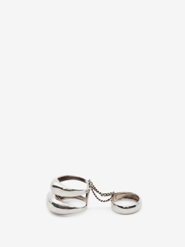 Antique Silver Fashion Alexander McQueen Men's Long Stacked Ring