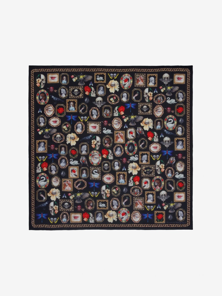 Women's Silk Curiosities Shawl Black/Beige Fashion Alexander McQueen