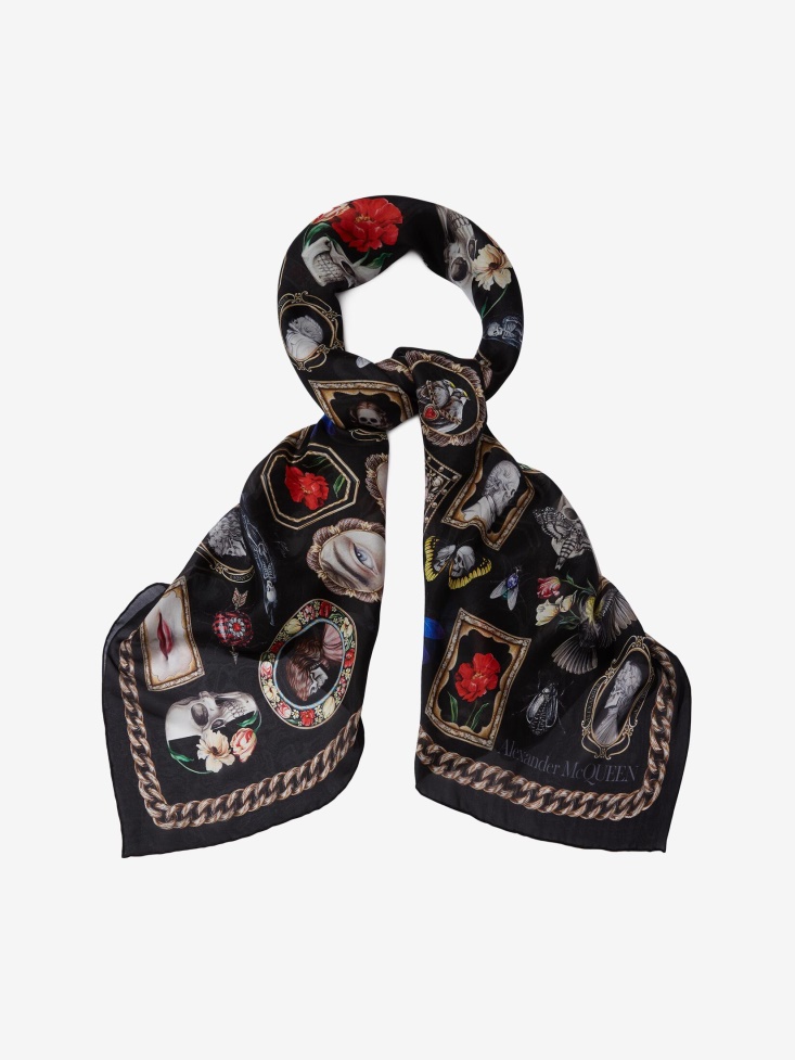 Women's Silk Curiosities Shawl Black/Beige Fashion Alexander McQueen