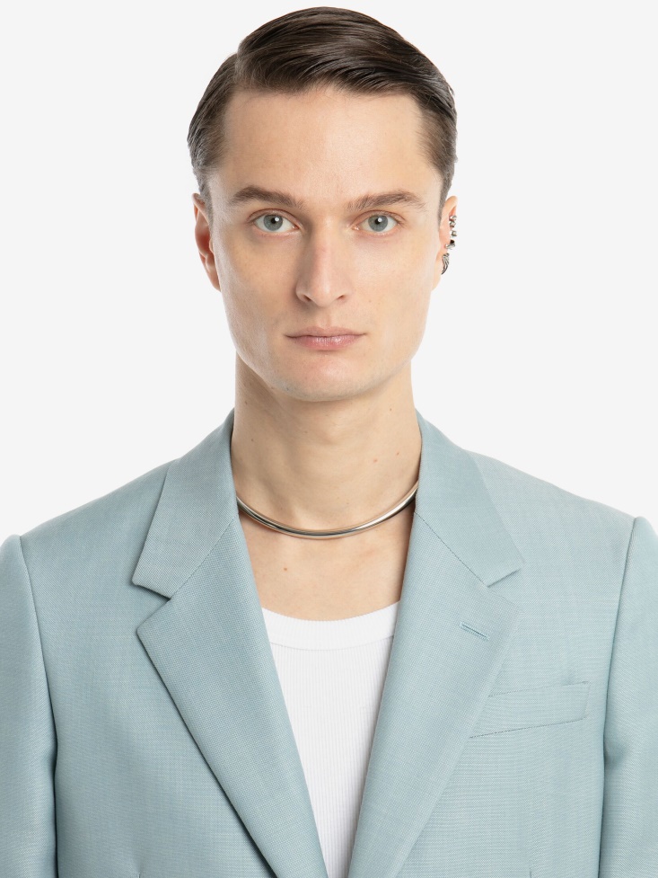 Men's Thin Tubular Chocker Antique Silver Fashion Alexander McQueen