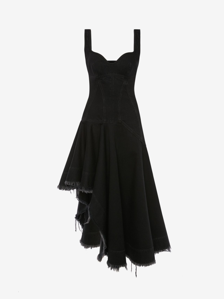 Black Fashion Alexander McQueen Women's Asymmetric Denim Dress